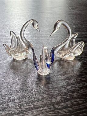 3 Vintage Handblown Glass Swan Miniature Figurines